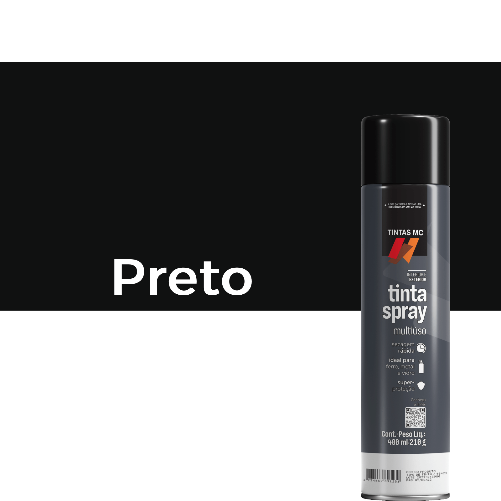 Spray Preto Fosco 400Ml Uso Geral Tintas MC